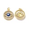 Brass Micro Pave Cubic Zirconia Pendants, Cadmium Free & Nickel Free & Lead Free, with Enamel & Jump Ring, Flat Round with Evil Eye Charms, Golden, Royal Blue, 19x16.5x4.5mm, Hole: 3.3mm