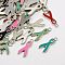 Alloy Enamel Pendants, Lead Free and Cadmium Free, Awareness Ribbon, Platinum Metal Color, Mixed Color, 19x8x1mm, Hole: 2mm