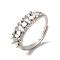 Adjustable Alloy Pad Ring Settings, with Clear Cubic Zirconia, Prong Ring Settings, 925 Sterling Silver Plated, Round: US Size 7 1/2(17.7mm), Tray: 2.5mm