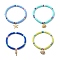 4Pcs 4 Style Handmade Polymer Clay Disc Surfer Stretch Anklets Set, Brass Fish & Shell & Starfish & Sea Horse Charms Stackable Anklets for Women, Mixed Color, Inner Diameter: 2-5/8 inch(6.7cm), 1Pc/style