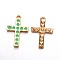 Light Gold Plated Alloy Enamel Cross Pendants, Aquamarine, 27x18x2mm, Hole: 2mm