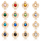32Pcs 16 Colors Glass Rhinestone Cabochons, with Alloy Finding, Teardrop, Mixed Color, 32.5~33x27.5~28x5.5mm, 2pcs/color