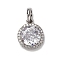 925 Sterling Silver Pave Clear Cubic Zirconia Pendants, Real Platinum Plated, Rhodium Plated, Flat Round, 21mm, Flat Round: 16x13.5x7mm, Hole: 4.5x4mm