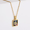 304 Stainless Steel Pave Natural Paua Shell Rectangle Initial Pendant Necklaces for Women, Real 18K Gold Plated, Letter B, 17.72 inch(45cm)