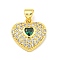 Heart Rack Plating Brass Micro Pave Cubic Zirconia Charms, with Glass, Cadmium Free & Lead Free, Real 18K Gold Plated, Green, 15x15x3.5mm, Hole: 4x3.2mm