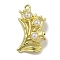 Alloy ABS Pearl Pendants,  Cadmium Free & Nickel Free & Lead Free, Leaf Charms, Golden, 24x13.5x6mm, Hole: 1.3mm