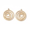 Ion Plating(IP) 304 Stainless Steel Pendants, Flat Round with Vortex, Real 24K Gold Plated, 20x17.5x1mm, Hole: 1.2mm