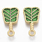 Brass Enamel Pendants, Nickel Free, Leaf, Gold Color, Green, 19x10.5x2mm, Hole: 1.8mm
