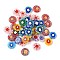 Handmade Lampwork Cabochons, Flat Round with Flower Pattern, Mixed Color, 13.5x3mm