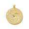 Rack Plating Brass with Cubic Zirconia Pendants, Long-Lasting Plated, Lead Free & Cadmium Free, Flat Round Charms, Real 18K Gold Plated, 32x29x1.5mm, Hole: 4x3.5mm