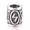 304 Stainless Steel European Beads, Large Hole Beads, Column with Runes/Futhark/Futhor, Antique Silver, 13.5x10mm, Hole: 6mm