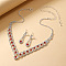 Teardrop Alloy Rhinestone Pendant Necklaces & Stud Earrings Sets, Light Siam, 320mm