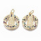 Brass Micro Pave Colorful Cubic Zirconia Pendants, Nickel Free, for Buddhist, Flat Round with Avalokitesvara, Real 18K Gold Plated, 17.5x15x2mm, Jump Ring: 5x0.8mm, Inner Diameter: 3.4mm