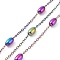 Ion Plating(IP) 304 Stainless Steel Satellite Chains, Unwelded, with Spool, Rainbow Color, 2x1.5x0.3mm, 7x4mm, about 32.81 Feet(10m)/Roll