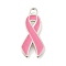 Breast Cancer Pink Awareness Ribbon Theme Alloy Enamel Pendants, Silver, Awareness Ribbon, 25.5x12x1.5mm, Hole: 2mm