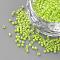 Baking Painted Glass Bugle Beads, Matte Style, Green Yellow, 1~2x1.5~2mm, Hole: 0.5mm, about 100g/bag, about 5000pcs/bag