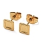 Ion Plating(IP) 304 Stainless Steel Stud Earrings Findings, Square Tray Settings, Real 18K Gold Plated, Tray: 4x4mm, 6x6mm, Pin: 0.7mm