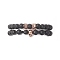 2Pcs 2 Style Natural Lava Rock & Brass Beaded Stretch Bracelets Set, Cubic Zirconia Crown & Skull Stackable Bracelets for Women, Rose Gold, Inner Diameter: 2 inch(5.2cm), 1Pc/style