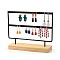 Double Levels Rectangle Iron Earring Display Stand, Jewelry Display Rack, with Wood Findings Foundation, Black, 29.3x6.9x21.5cm