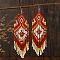 Bohemian Style Tassel Dangle Earrings, with Geometric Glass Beads Handmade, Platinum, Red, 120x32mm