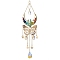 Butterfly & Moon Brass & 304 Stainless Steel Hanging Suncatchers, with Glass Pendants and Mixed Gemstone Chip Beads, Golden, 300mm, Hole: 8mm