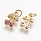 Brass Micro Pave Grade AAA Cubic Zirconia Charms, Cherry, Cadmium Free & Nickel Free & Lead Free, Real 18K Gold Plated, 10x7x2mm, Hole: 2.5mm