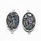 Natural Druzy Gemstone Links connectors, Oval, Platinum, Black, 33x17x5~9mm, Hole: 2mm