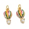 Brass Micro Pave Clear Cubic Zirconia Charms, with Enamel and Jump Rings, Hot-air Balloon, Real 18K Gold Plated, 14x7x4mm, Hole: 3.5mm
