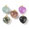 Natural Mixed Stone Pendants, Heart Charms with Brass Snap on Bails, Golden, Mixed Dyed and Undyed, 18x15.5x10mm, Hole: 5x3mm