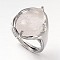 Teardrop Platinum Tone Brass Gemstone Adjustable Wide Band Rings, Crystal, 18mm, Tray: 20x17mm