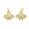 Brass Micro Pave Clear Cubic Zirconia Charms, Cadmium Free & Nickel Free & Lead Free, Bees, 12.5x12.5x2mm, Hole: 2.5mm