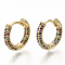 Brass Micro Pave Colorful Cubic Zirconia Hoop Earrings, Round Ring, Real 16K Gold Plated, 15x3mm, Pin: 1x1.5mm