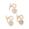 Brass Micro Pave Cubic Zirconia Toggle Clasps, Nickel Free, Heart, Golden, Mixed Color, 22mm