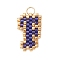 Handmade MIYUKI Seed Beads, Loom Pattern Letter Pendants, with 304 Stainless Steel Jump Rings, Letter F, 17x11x2mm, Hole: 2.5mm