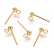 304 Stainless Steel Stud Earring Findings, with Loop, Ball, Real 18K Gold Plated, 14x3mm, Hole: 1.6~1.8mm