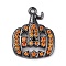 Rack Plating Brass Orange Cubic Zirconia Pendants, Lead Free & Cadmium Free, Long-Lasting, Pumpkin Charm, Gunmetal, 18x14x3mm, Hole: 1.2mm
