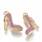 Alloy Enamel Stilettos Pendants, Cadmium Free & Lead Free, with Rhinestone, High-heeled Shoes, Light Gold, Dark Orchid, 17.5x14x6mm, Hole: 2mm