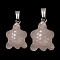 Natural Rose Quartz Pendants, Tortoise Charms, with Rack Plating Platinum Plated Brass Snap on Bails, 17~22x12.5~13.5x6~6.5mm, Hole: 8x5mm