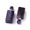 Faceted Natural Amethyst Openable Perfume Bottle Pendants, with 304 Stainless Steel Findings, Cuboid, Stainless Steel Color, 42~45x16.5~17x11mm, Hole: 1.8mm, Bottle Capacity: 1ml(0.034 fl. oz)