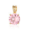Brass Micro Pave Pink Cubic Zirconia Pendants, Cadmium Free & Nickel Free & Lead Free, Flat Round Charms, Real 18K Gold Plated, 24x14x9mm