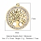 301 Stainless Steel Rhinetone Pendants, Flat Round, Tree of Life, Golden, 17x15mm