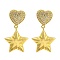 Rack Plating Brass Micro Pave Clear Cubic Zirconia Stud Earrings, Cadmium Free & Lead Free, Real 18K Gold Plated, Star, 36x20.5mm