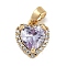 Brass Micro Pave Cubic Zirconia Charms, Cadmium Free & Nickel Free & Lead Free, with Rhinestone Findings, Heart, Real 18K Gold Plated, 11.5x9.5x4.5mm, Hole: 4x2mm