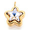 304 Stainless Steel Charms, Star, with Glass, Real 14K Gold Plated, Faceted, Ion Plating(IP), Clear, 10.5x8x4mm, Hole: 1.2mm