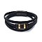 Men's Black PU Leather Cord Multi-Strand Bracelets, Rectangle 201 Stainless Steel Link Bracelets with 304 Stainless Steel Magnetic Clasps, Golden, 8-5/8x1 inch(21.9x2.5cm)