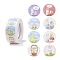 8 Patterns Easter Theme Self Adhesive Paper Sticker Rolls, with Rabbit Pattern, Round Sticker Labels, Gift Tag Stickers, Mixed Color, Easter Theme Pattern, 25x0.1mm, 500pcs/roll