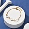 Ion Plating(IP) 304 Stainless Steel Link Bracelets, Rolo Chains Jewelry for Women, with Cubic Zirconia & Enamel, Real 18K Gold Plated, Flat Round, White, 6-5/8 inch(16.8cm)