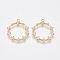 Brass Cubic Zirconia Pendants, Nickel Free, Real 18K Gold Plated, Ring, Clear, 21x18x2mm, Hole: 1.2mm