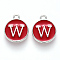 Platinum Plated Alloy Enamel Charms, Cadmium Free & Lead Free, Enamelled Sequins, Flat Round with Letter, Red, Letter.W, 14x12x2mm, Hole: 1.5mm