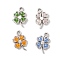 Glass Pendants, Clover, with Platinum Alloy Findings, Faceted, Mixed Color, 17x11x3.5mm, Hole: 1.8mm